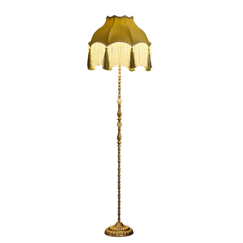 Traditional Vintage Brass Umbrella Tassels 1-Light Standing Floor Lamp For Living Room