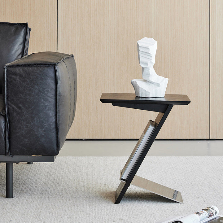 Moderner minimalistischer rechteckiger Z-förmiger Beistelltisch aus Eschenholz und Metall für das Wohnzimmer 