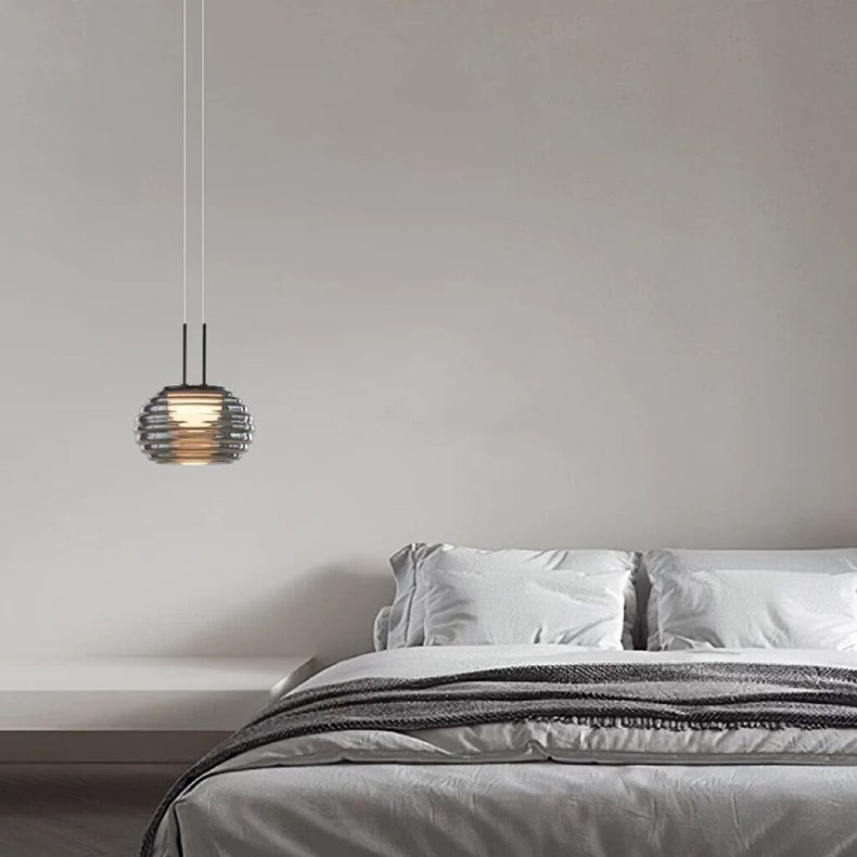 Moderne minimalistische gestreifte runde Aluminiumglas-LED-Pendelleuchte für Wohnzimmer 