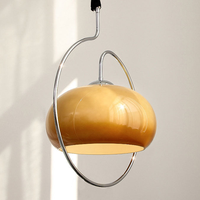 Suspension moderne minimaliste en fer et verre rond crème à 1 lumière pour salon 