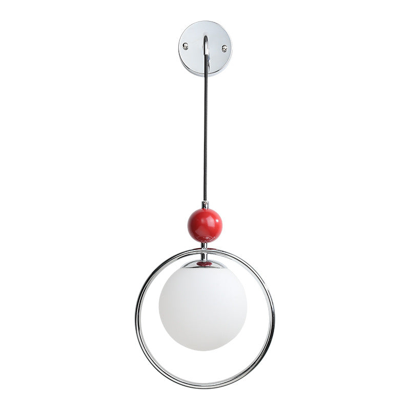 Abat-jour en verre créatif contemporain en forme de boule avec anneau en fer, suspension à 1 lumière pour le salon 