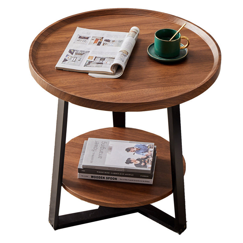 Contemporary Scandinavian Round MDF Iron End Table 2-Tier For Living Room