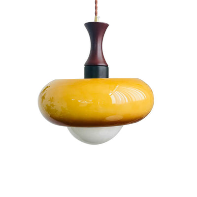 Nordic Vintage Karamell Kirsch Glas Runde Walnuss 1-Licht Pendelleuchte 