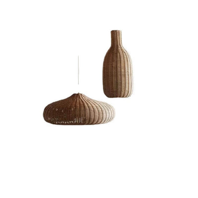 Japanese Vintage Rattan Weaving Round Oval Jar 1-Light Pendant Light