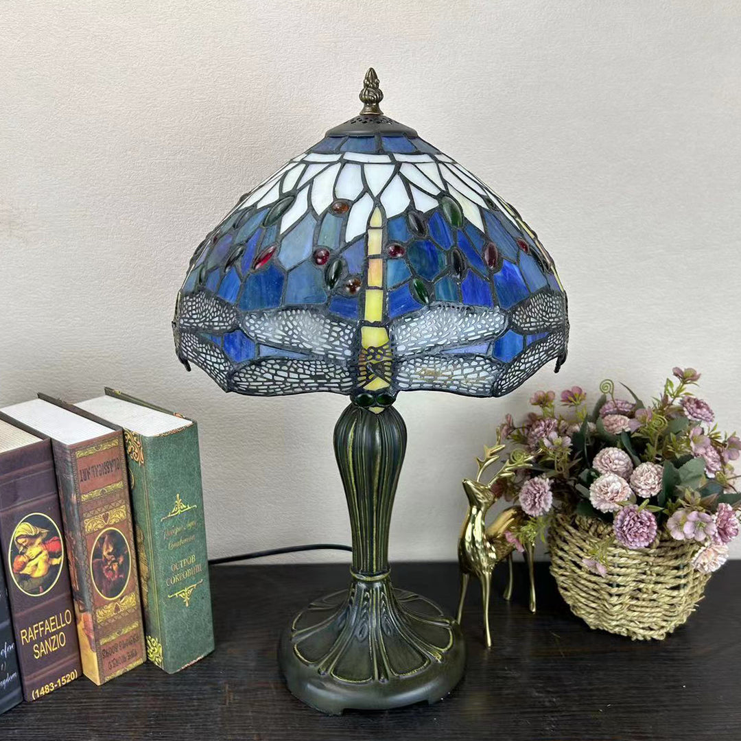 Lampe de table à 1 lumière en verre teinté alliage de fleurs en dôme rond traditionnel Tiffany pour salon 