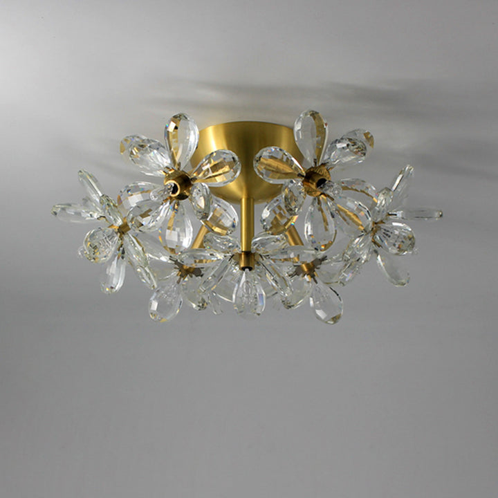 Moderne minimalistische Blume Messing Kristall 3/5/6/7 Licht Unterputz Deckenleuchte für Wohnzimmer 