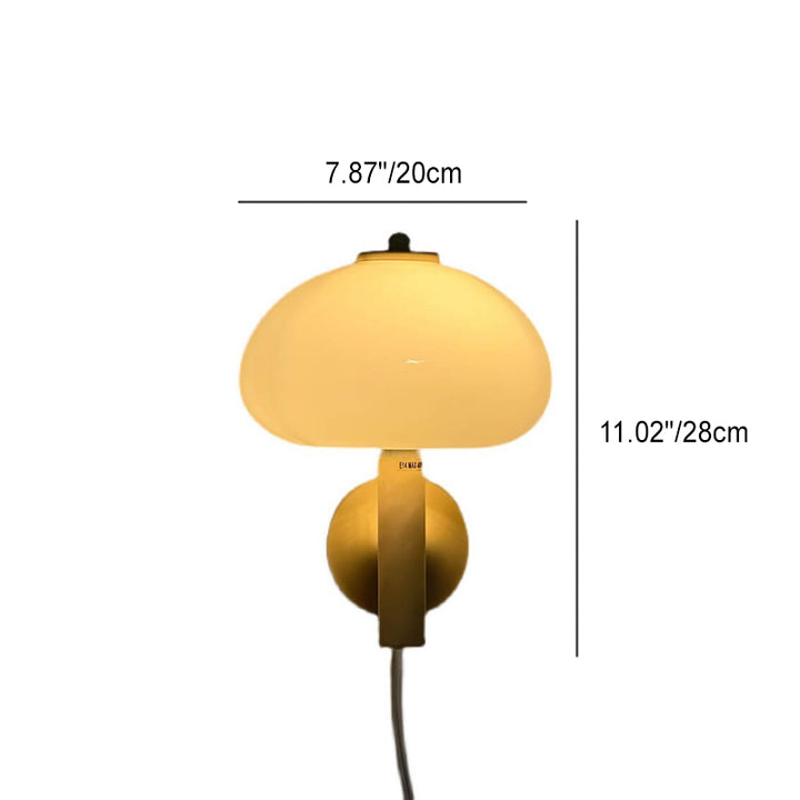 Contemporary Nordic Milk White Iron Glass Dome Mushroom 1-Light Wall Sconce Lamp For Bedroom