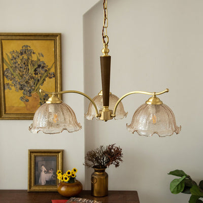 Traditional Vintage Petals All Copper Log Glass 3/5 Light Chandelier For Living Room