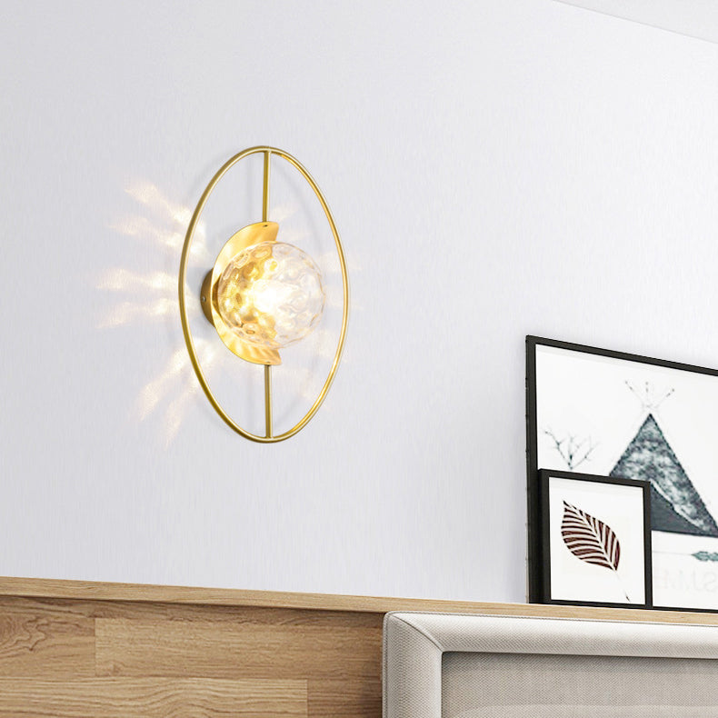 Applique murale contemporaine nordique en fer et verre ovale à 1 lumière pour chevet 