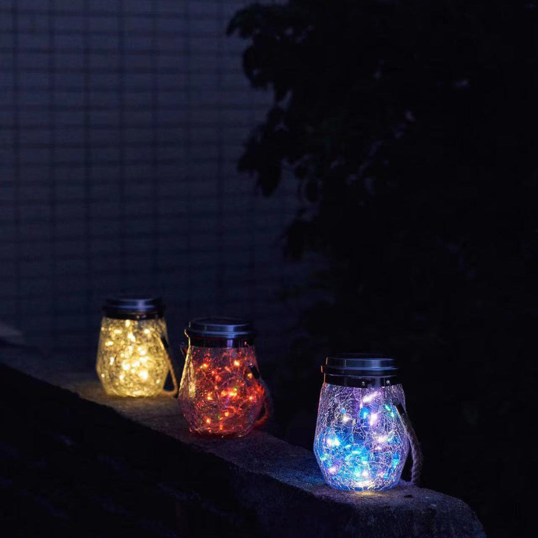 Contemporary Creative Metal Glass Rope Solar Crackle Jar Waterproof Hanging LED Outdoor Light For Outdoor Patio