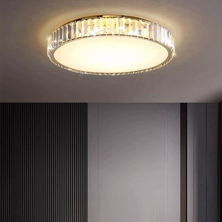 Plafonnier LED en acier inoxydable rond minimaliste moderne avec cristal pour salon 