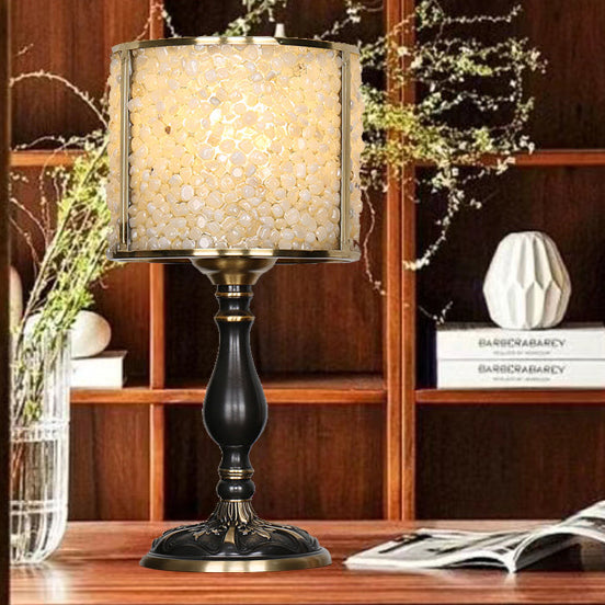 Lampe de table 1 lumière avec abat-jour en pierre de cristal moderne et base en cuivre pour bureau 