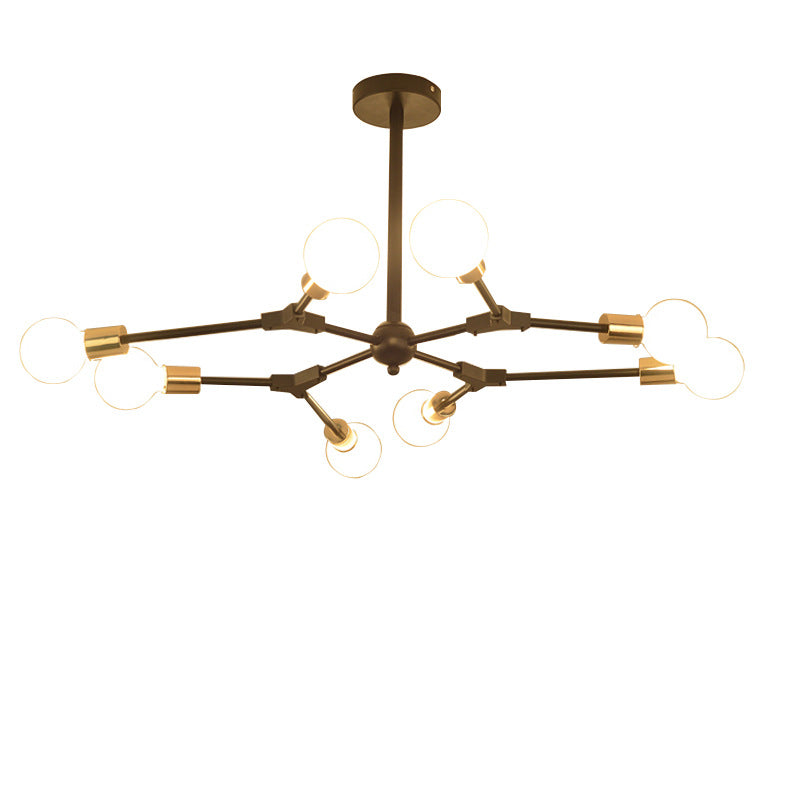 Lustre moderne du milieu du siècle à branches variables en fer avec abat-jour rond en verre à 6/8 lumières pour salon 