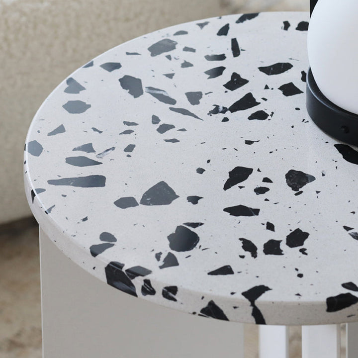 Modern Luxury Round Table Top Terrazzo Iron Carbon Steel Coffee Table 3-Leg For Living Room