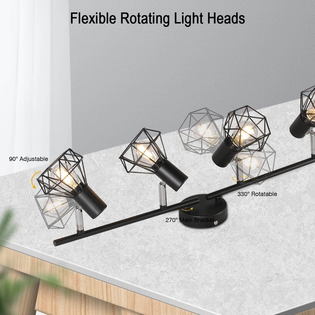 Contemporary Industrial Iron Cage Rotating 4-Light Semi-Flush Mount Ceiling Light For Living Room