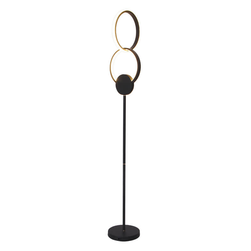 Lámpara de pie LED con base de hierro interconectada de anillos dobles de acrílico de simplicidad moderna 