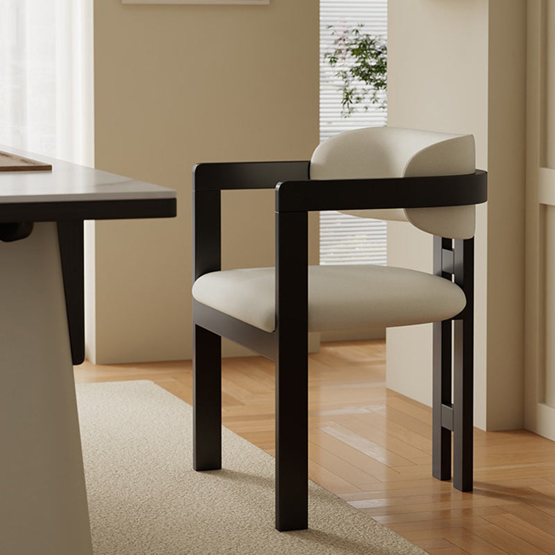 Silla de comedor moderna minimalista cuadrada de cuero de microfibra y madera de fresno con respaldo y reposabrazos para comedor 