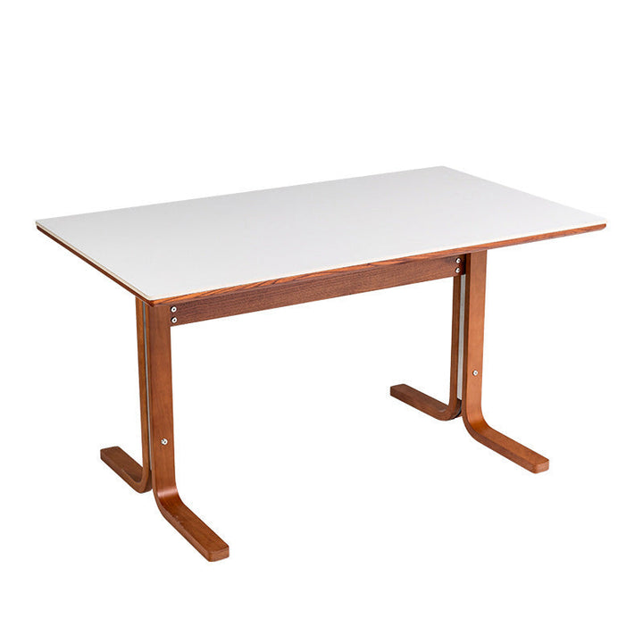 Table de salle à manger rectangulaire contemporaine rétro avec pieds incurvés en ardoise, bois et fer pour 4 places 