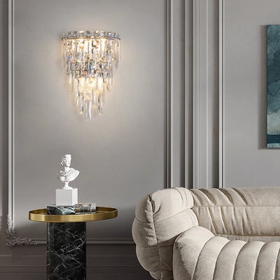 Contemporary Luxury Crystal Tassel Half Post 1-Light Wall Sconce Lamp For Living Room