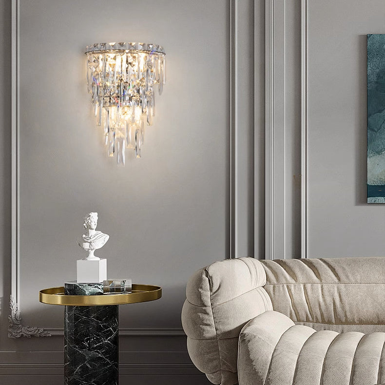 Zeitgenössische Luxus Kristall Quaste Halb Pfosten 1-Licht Wandleuchte Lampe für Wohnzimmer 