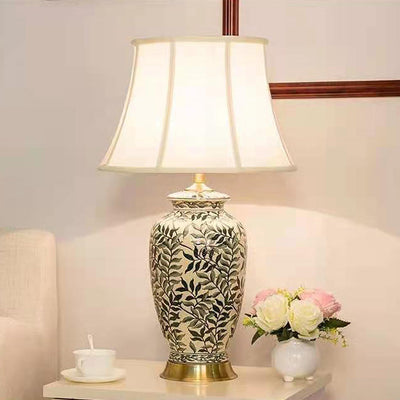 Traditionelle Vintage Vase geformt Stoff Keramik 1-Licht Tischlampe für Schlafzimmer 