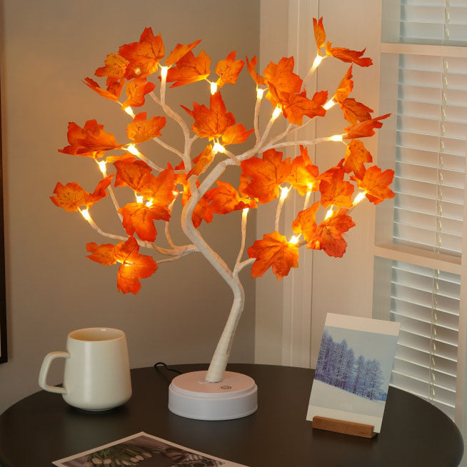 Contemporary Creative Christmas Plastic Maple Leaf Tree Lights LED Decorative Table Lamp For Bedroom