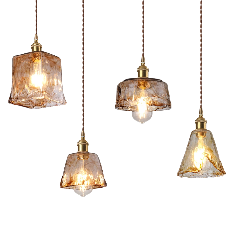 Vintage Amber Glass 1-Light Pendant Light