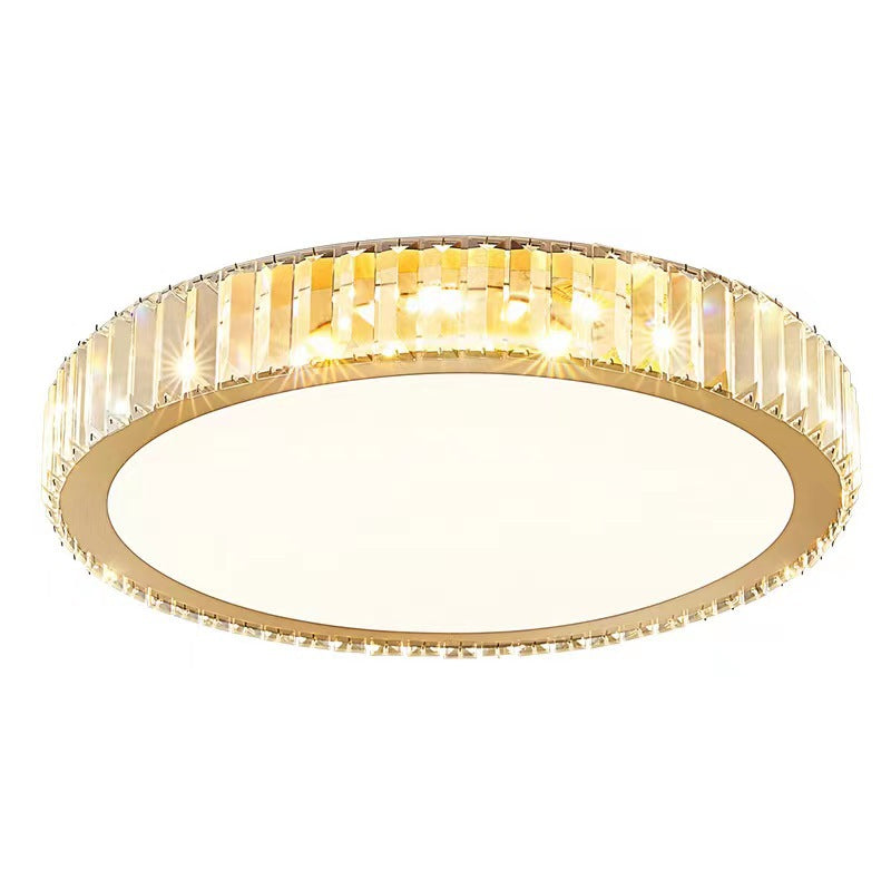 Plafonnier LED en acier inoxydable rond minimaliste moderne avec cristal pour salon 