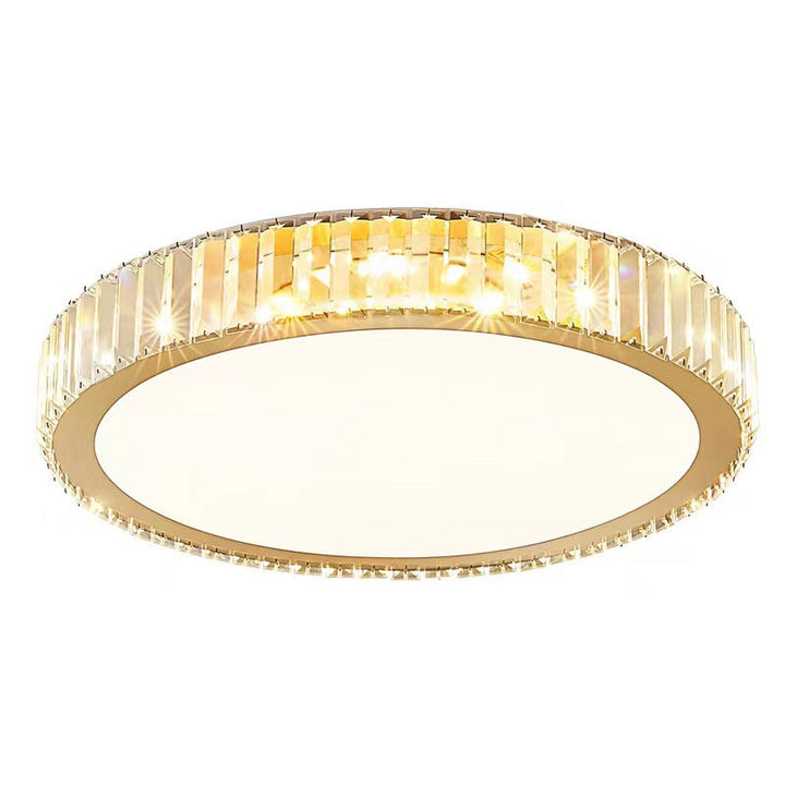 Plafonnier LED en acier inoxydable rond minimaliste moderne avec cristal pour salon 