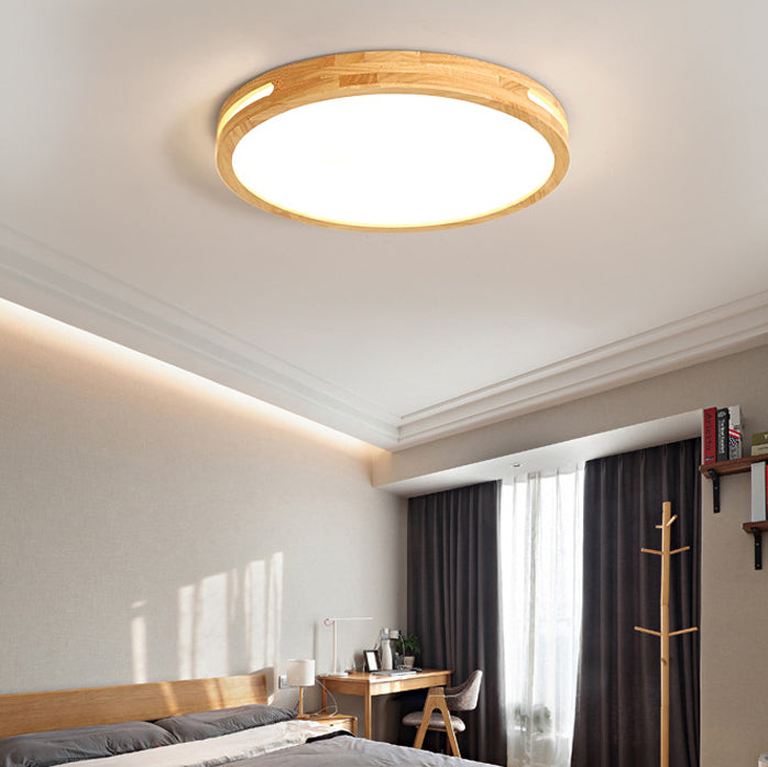 Moderne unbedeutende runde hölzerne Acryl-LED-Unterputz-Deckenleuchte für Schlafzimmer 