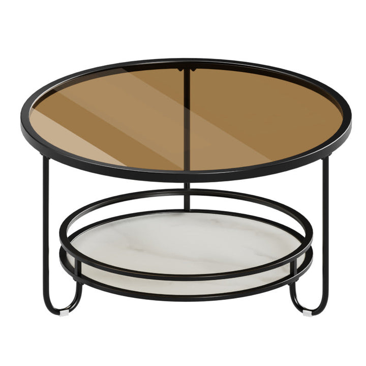 Table basse ronde en verre strié à la simplicité moderne, à deux niveaux, pour le salon 