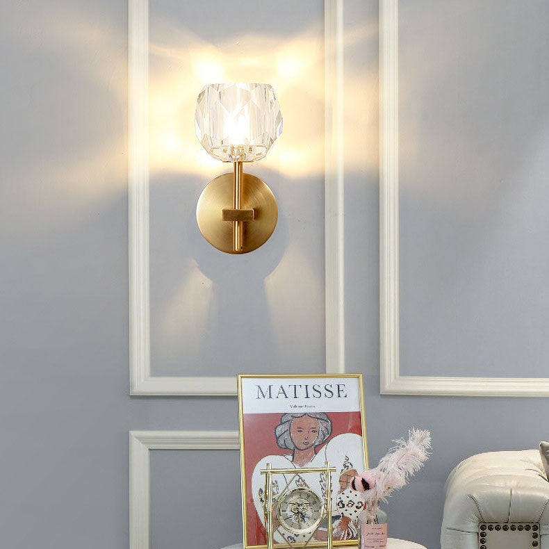 Lámpara de aplique de pared de 1 luz de cristal de hierro con puntal cilíndrico esférico contemporáneo creativo para dormitorio 