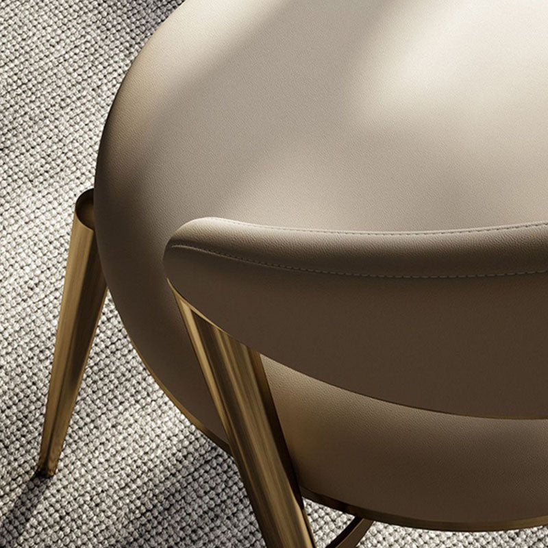 Modern Luxury Round Cushion Microfiber Leather Stainless Steel Dining Chair Backrest Armrest For Dining Room