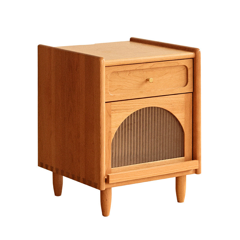 Table de nuit cube en bois massif rétro contemporain avec 1 tiroir pour chambre à coucher 