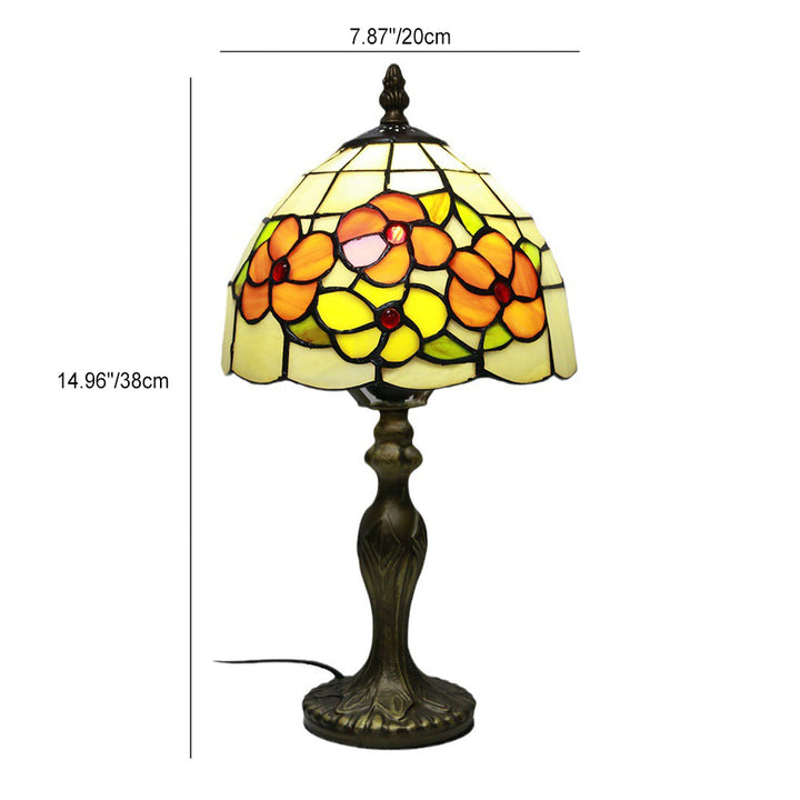 Vintage Tiffany Tierblumen Dekoration Buntglas Kuppel 1-Licht Tischlampe 