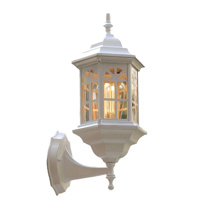 Traditionelle europäische Aluminiumlegierung Schloss Design Glas 1-Licht wasserdichte Wandleuchte Lampe für Außenterrasse 