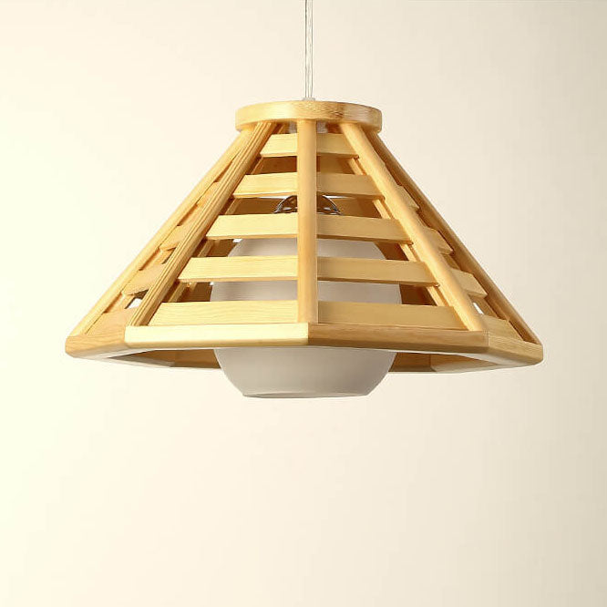 Nordic Modern Solid Wood Braided Cone 1-Light Pendant Light