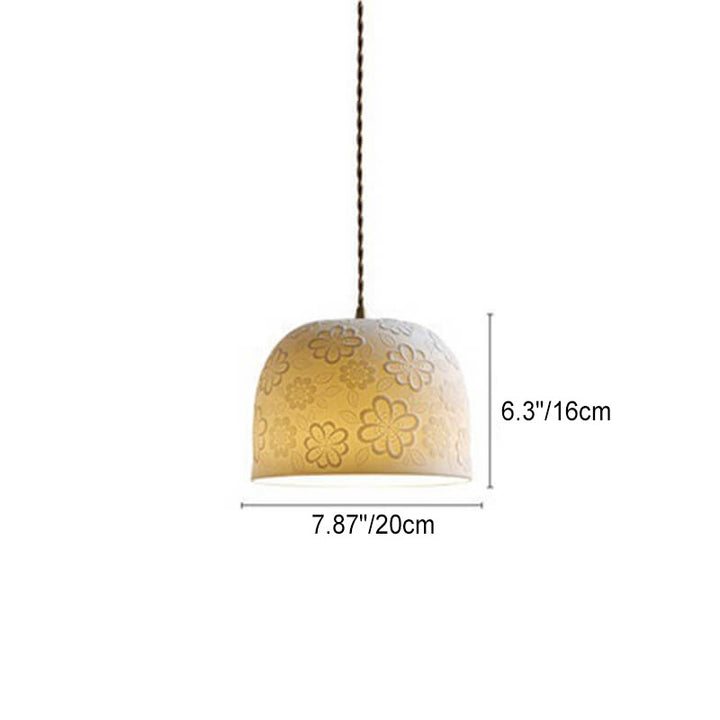 Contemporary Nordic Flower Pattern Ceramic Iron Brass Round Drum 1-Light Pendant Light