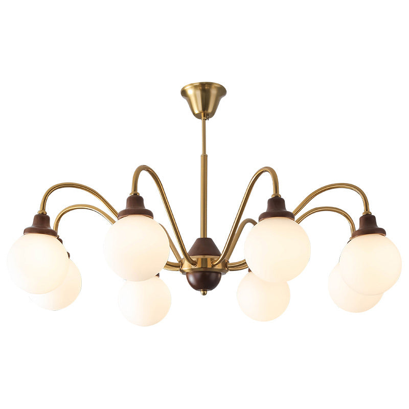 Lustre traditionnel vintage en forme de haricot magique rond en bois de caoutchouc, verre, fer avec 4/6/8 lumières pour chambre à coucher 