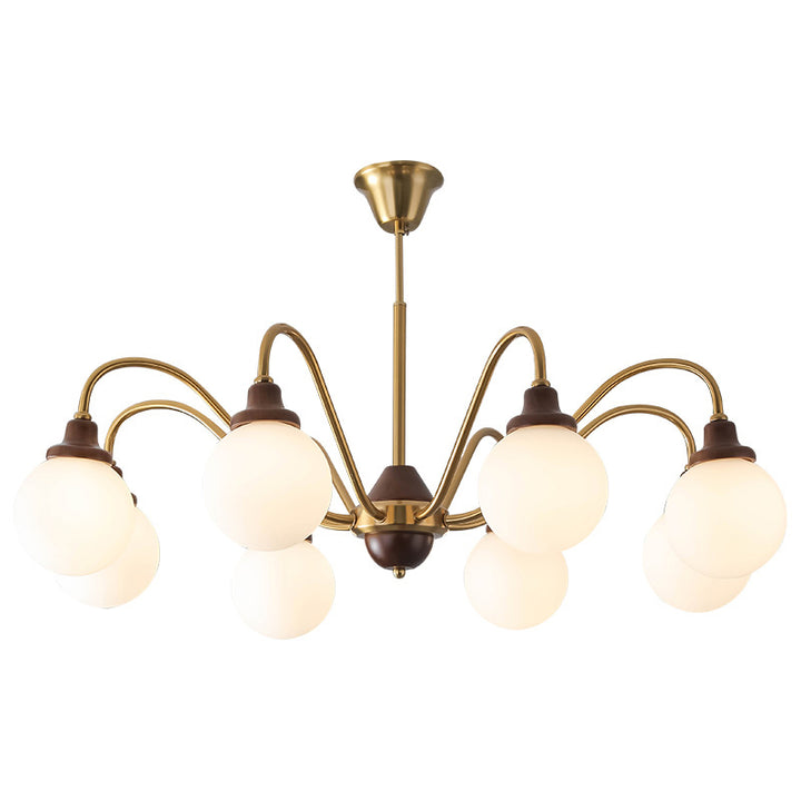 Lustre traditionnel vintage en forme de haricot magique rond en bois de caoutchouc, verre, fer avec 4/6/8 lumières pour chambre à coucher 