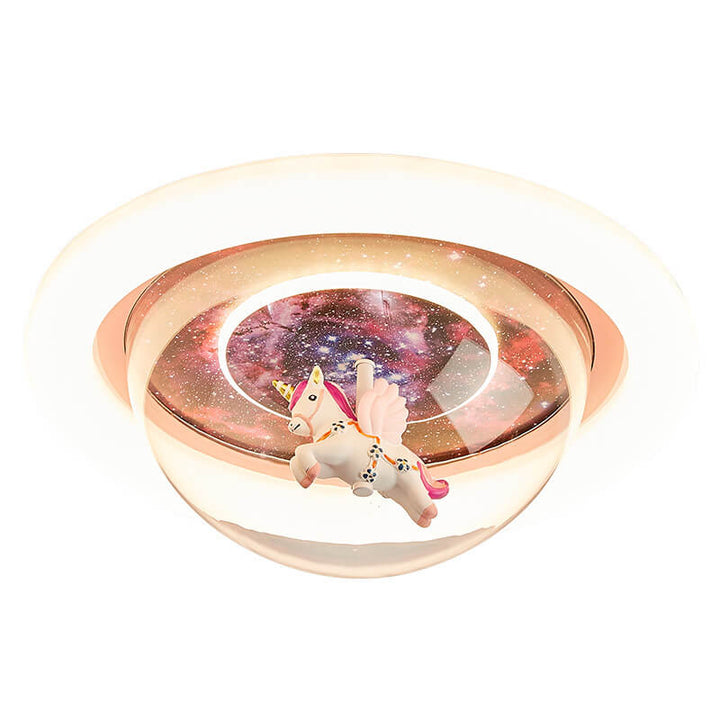 Contemporary Creative Cartoon Pink Astronaut Unicorn Round Acrylic Resin LED Flush Mount Ceiling Light For Bedroom