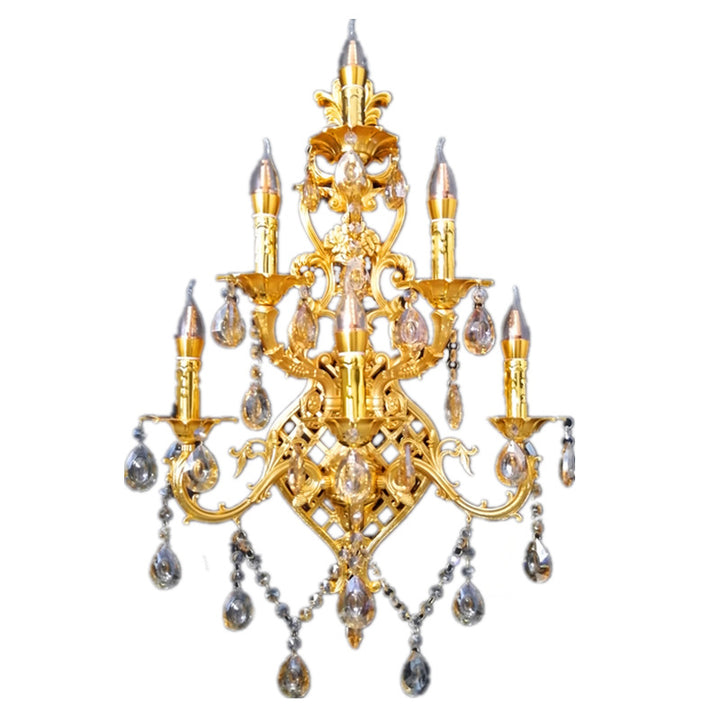 Traditionelle europäische Zweig Teardrop Zinklegierung Kristallglas 6-Licht Wandleuchte Lampe für Wohnzimmer 