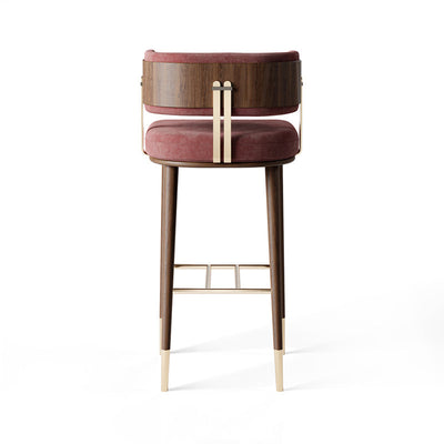Tabouret de bar moderne en flanelle carrée de luxe avec pieds en bois et repose-pieds bas pour salle à manger 
