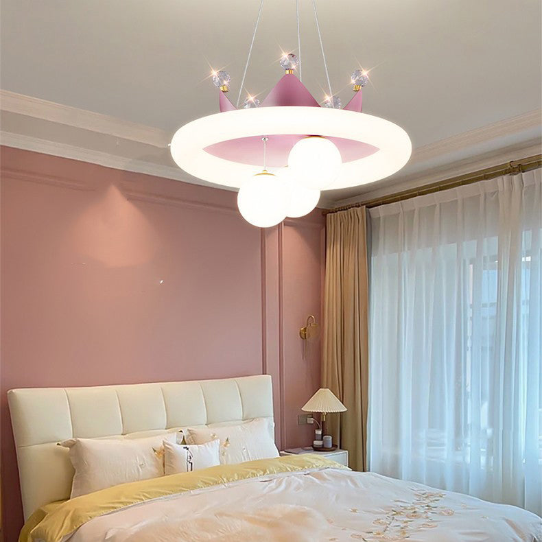 Couronne en cristal créative contemporaine, abat-jour rond PE, lustre LED pour chambre à coucher 