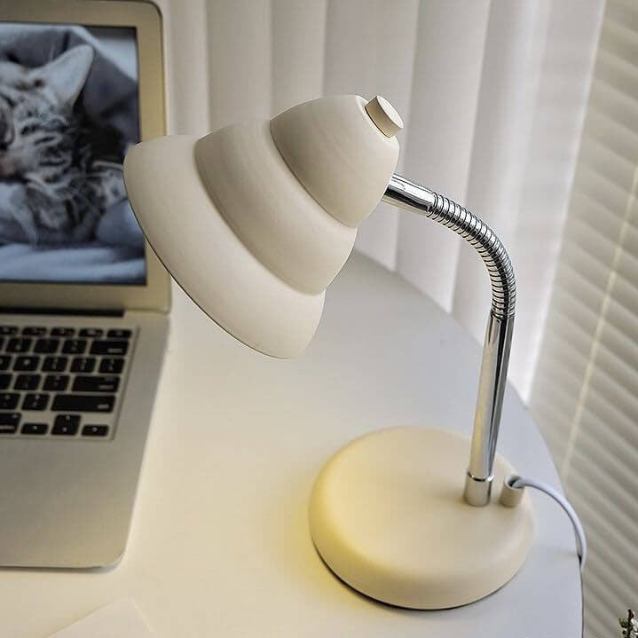 Contemporary Nordic Cream Yellow Cone Iron Adjustable 1-Light Table Lamp For Bedroom