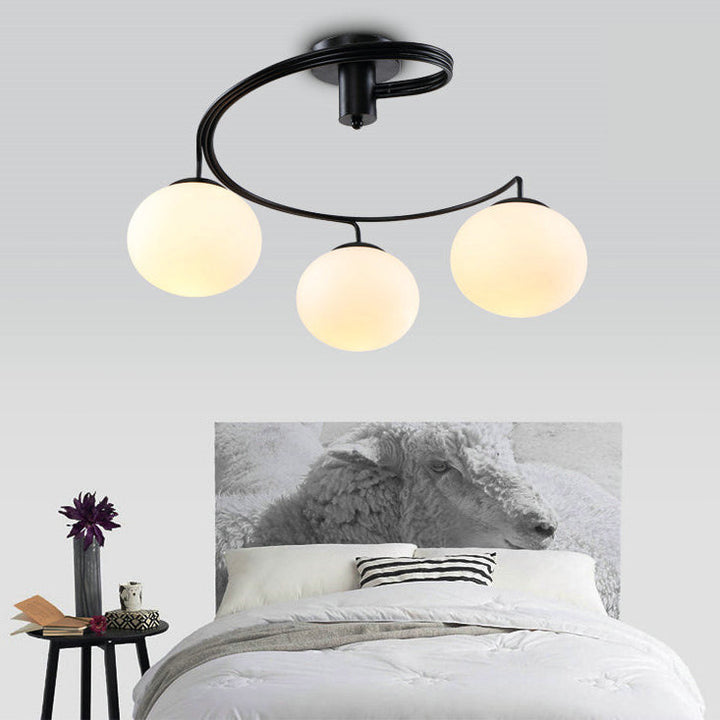 Lustre de plafond semi-encastré moderne minimaliste à ligne courbée ovale en fer et verre 3/5 lumières pour salon 