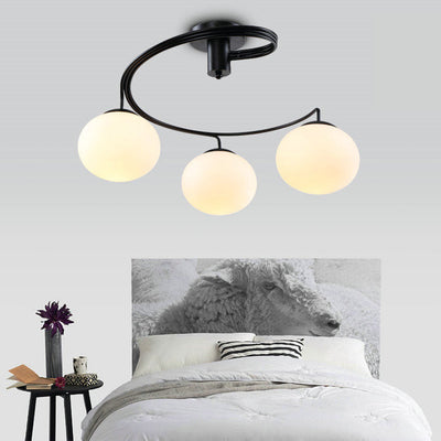 Moderne minimalistische geschwungene Linie ovale Eisenglas 3/5 Licht Halbbündige Deckenleuchte für Wohnzimmer 