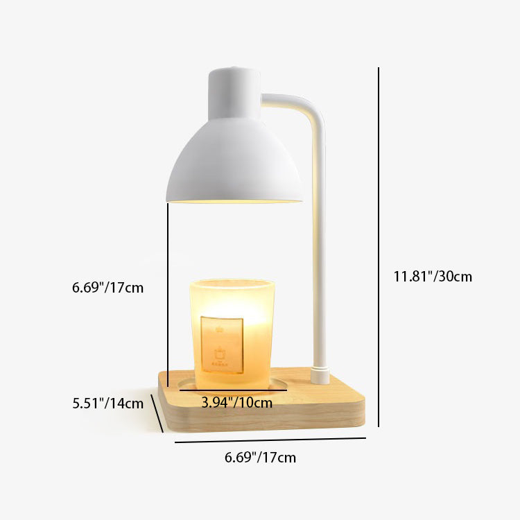Lampe de table à une lumière avec abat-jour en dôme scandinave contemporain et base carrée en bois, effet cire fondue, pour chambre 