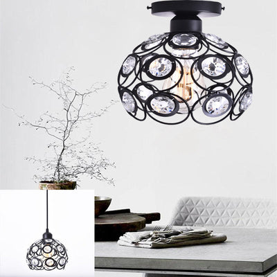 Moderne minimalistische runde Kuppel Eisen Kristall 1-Licht Semi-Flush Mount Deckenleuchte für Wohnzimmer 