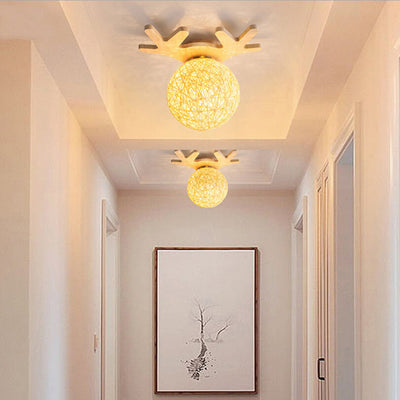 Modern Minimalist Antler Ball Log Crystal Glass 1-Light Flush Mount Ceiling Light